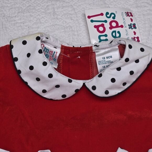 Small Steps Red Velvet Polkadot Bow 80s Party Baby Kid Dress 18 Months Christmas - Picture 3 of 8